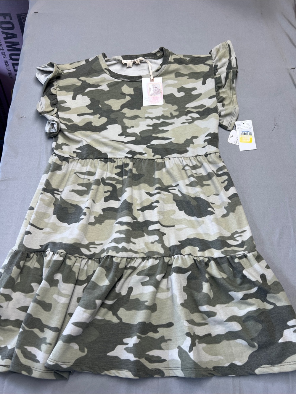 Jessica Simpson Girls' Camo Tiered Dress in Olive and Cream